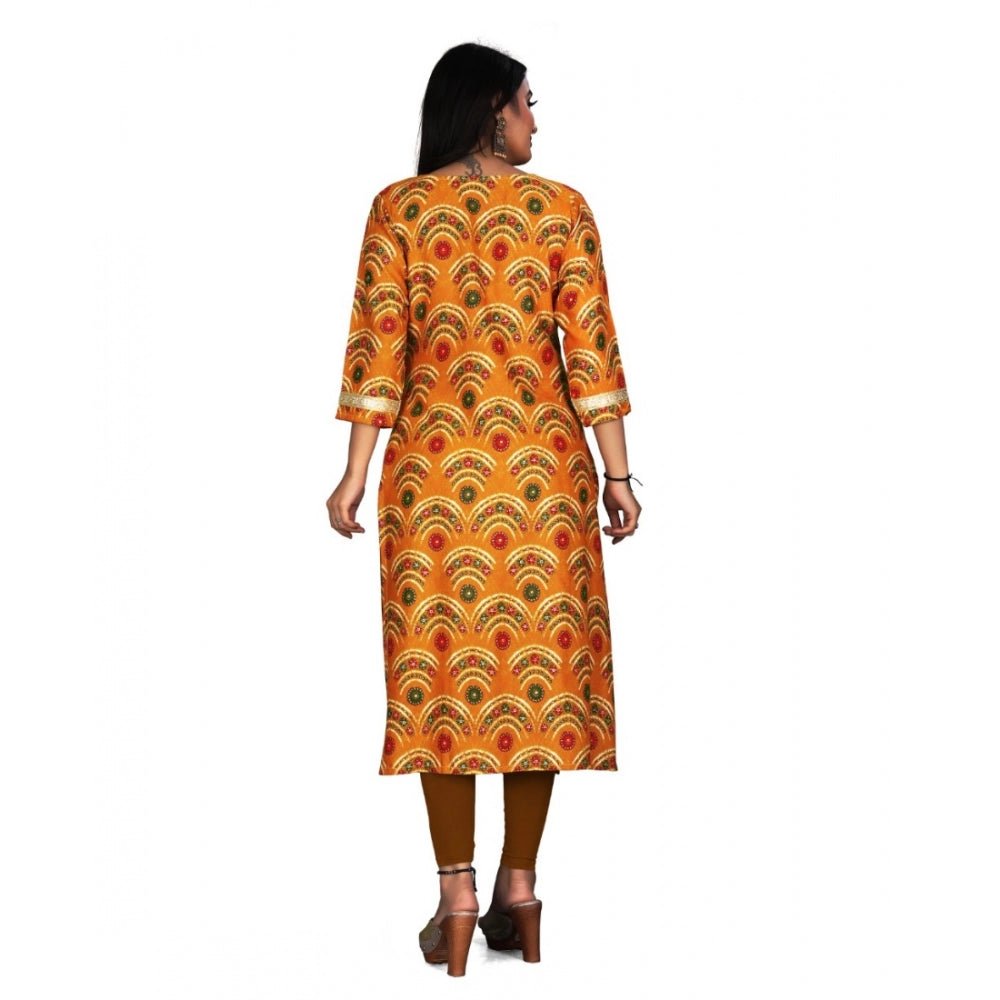 Generic Women's Rayon Foil Printed Straight Kurti (MustardYellow)