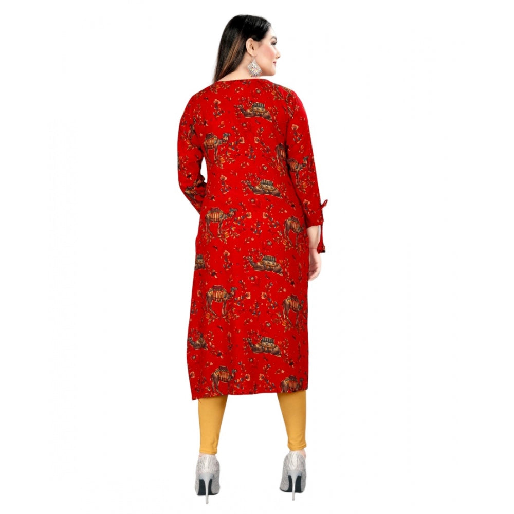 Generic Women's Rayon Foil Printed Straight Kurti (Red)