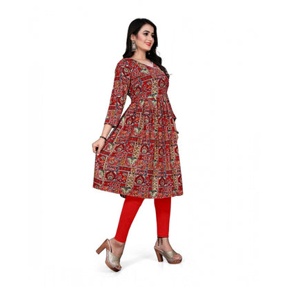 Generic Women's Rayon Foil Printed Straight Kurti (Red)