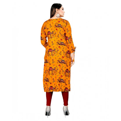 Generic Women's Rayon Foil Printed Straight Kurti (MustardYellow)