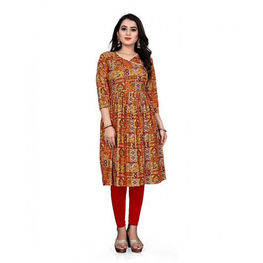 Generic Women's Rayon Foil Printed Straight Kurti (Yellow)