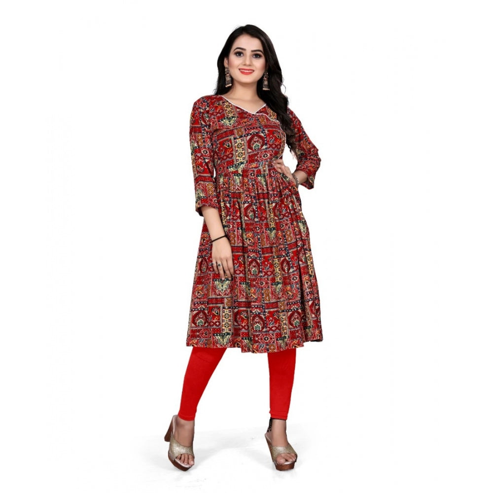 Generic Women's Rayon Foil Printed Straight Kurti (Red)