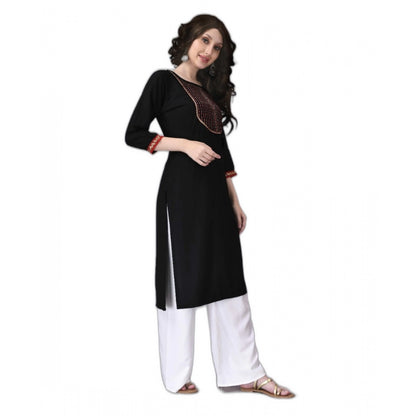 Generic Women's Rayon Lace Straight Kurti (Black)