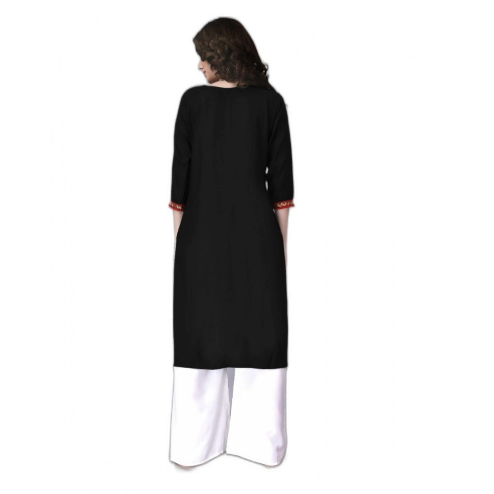 Generic Women's Rayon Lace Straight Kurti (Black)