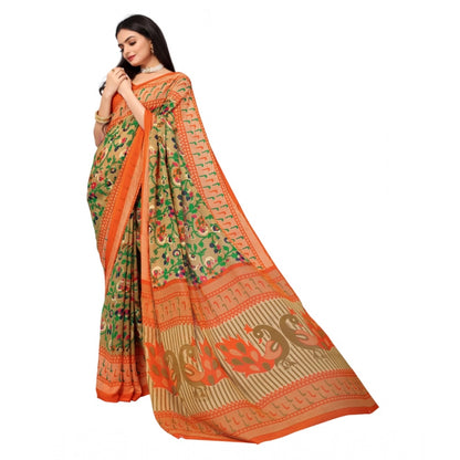 Generic Women's Renial Georgette Floral Printed Sarees (Peacock Green, 5-6 Mtrs)