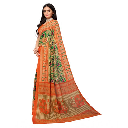 Generic Women's Renial Georgette Floral Printed Sarees (Peacock Green, 5-6 Mtrs)