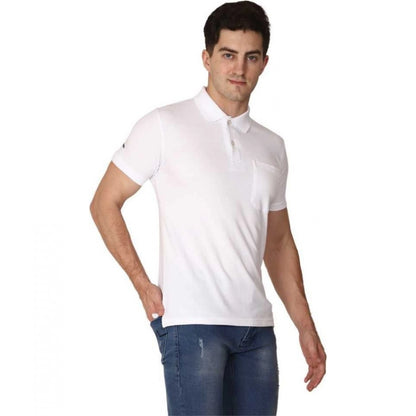 Generic Men's Half Sleeve Polo Collar Cotton T Shirt (White )