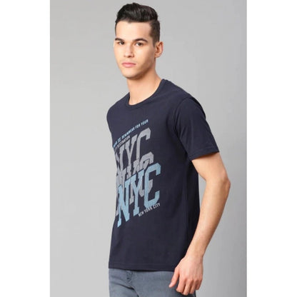 Generic Men's Half Sleeve Round Neck Cotton T Shirt (Navy Blue)