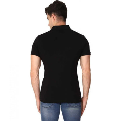 Generic Men's Half Sleeve Polo Collar Cotton T Shirt (Black)