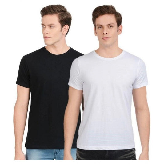 Generic Men's Half Sleeve Round Neck Polyester T Shirt (Black And White)