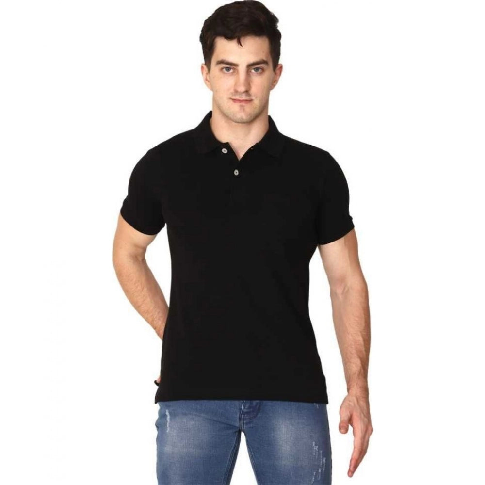 Generic Men's Half Sleeve Polo Collar Cotton T Shirt (Black)