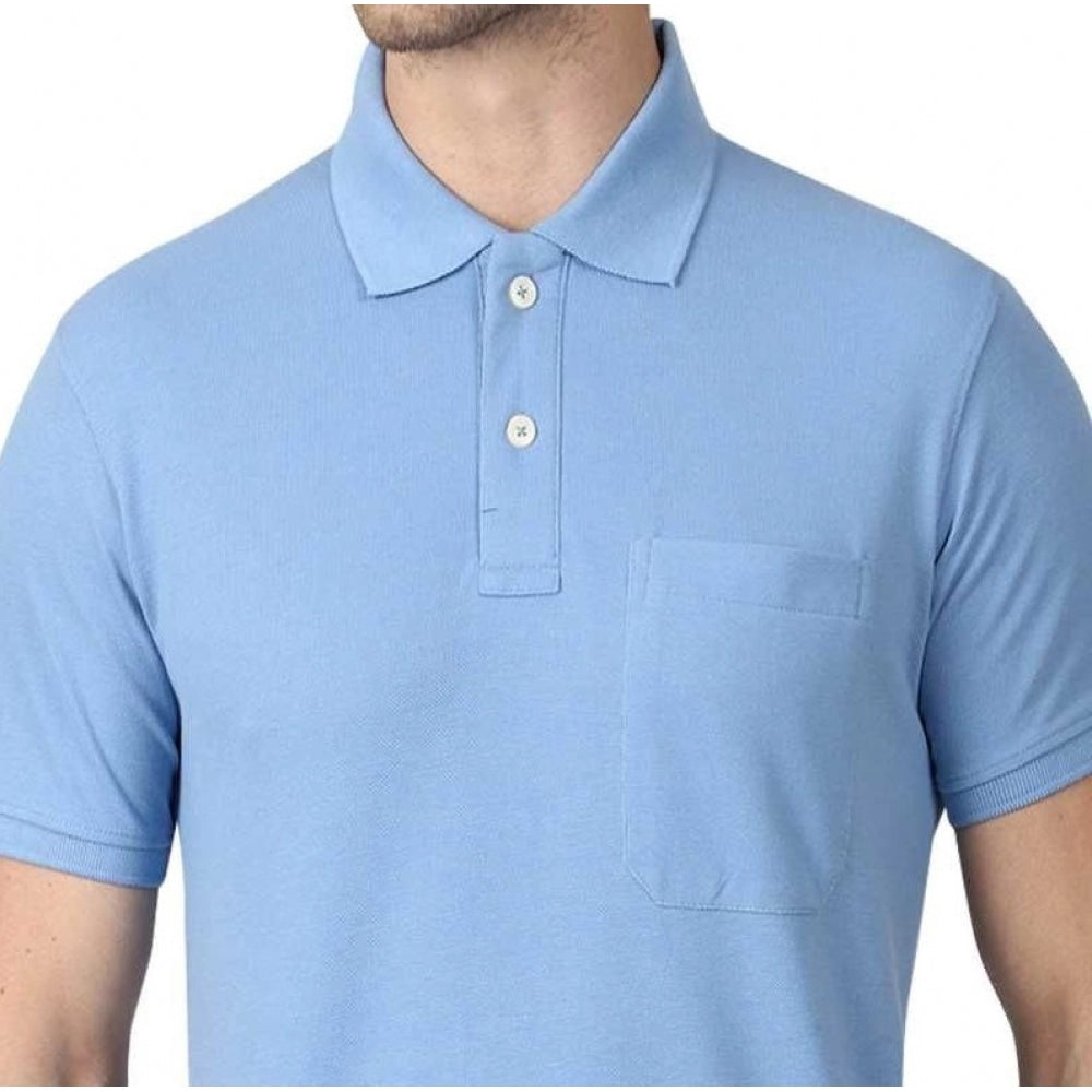 Generic Men's Half Sleeve Polo Collar Cotton T Shirt (Sky Blue)