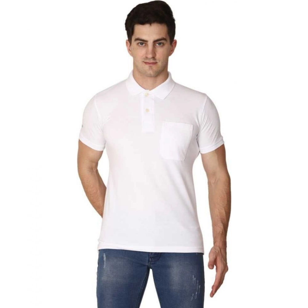 Generic Men's Half Sleeve Polo Collar Cotton T Shirt (White )