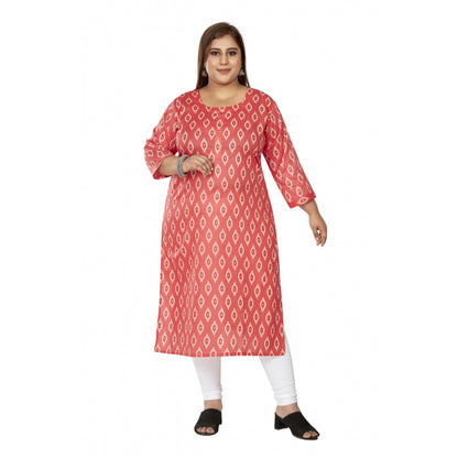 Generic Women's Casual 3/4th Sleeve Ikkat Printed Pure Cotton Straight Kurti (Pink)