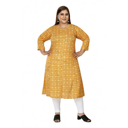 Generic Women's Casual 3/4th Sleeve Regular Printed Pure Cotton Prince Cut A-Line Kurti (Yellow)