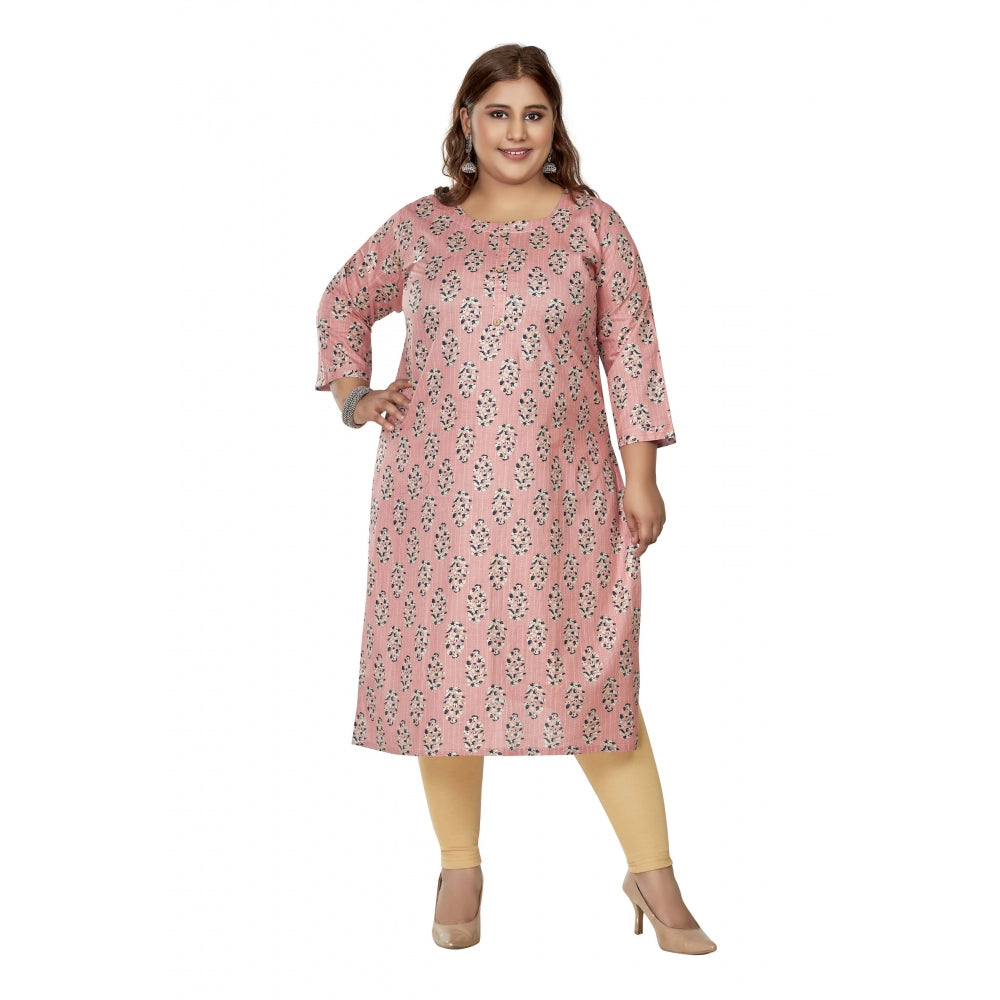 Generic Women's Casual 3/4th Sleeve Golden Foil Printed Pure Cotton Straight Kurti (Coral Pink)