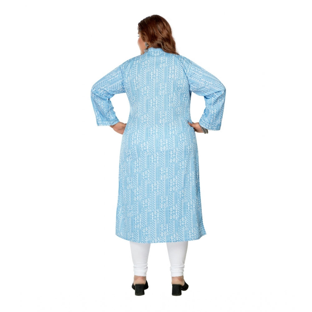 Generic Women's Casual 3/4th Sleeve Full printed Imported Synthetic Straight Kurti (Blue)