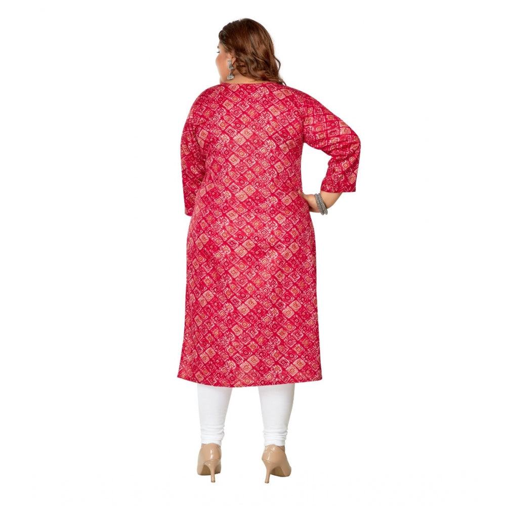 Generic Women's Casual 3/4th Sleeve Golden Foil Printed Capsule Cotton Straight Kurti (Pink)