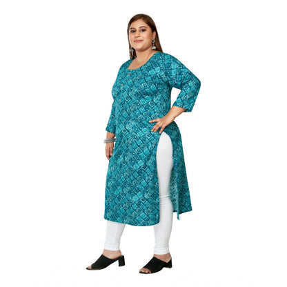 Generic Women's Casual 3/4th Sleeve Golden Foil Printed Capsule Cotton Straight Kurti (Green)