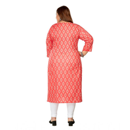 Generic Women's Casual 3/4th Sleeve Ikkat Printed Pure Cotton Straight Kurti (Pink)