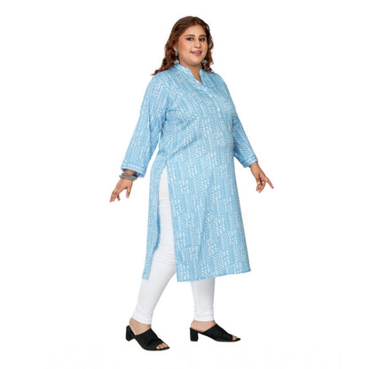 Generic Women's Casual 3/4th Sleeve Full printed Imported Synthetic Straight Kurti (Blue)