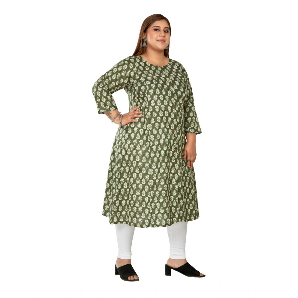 Generic Women's Casual 3/4th Sleeve Printed Pure Cotton Prince Cut A-Line Kurti (Green)