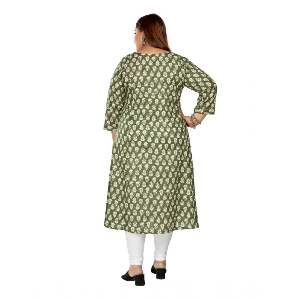 Generic Women's Casual 3/4th Sleeve Printed Pure Cotton Prince Cut A-Line Kurti (Green)