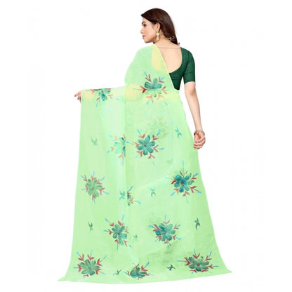 Generic Women's Organza Floral Pattern Sarees (Parrot Green, 5-6 Mtrs)