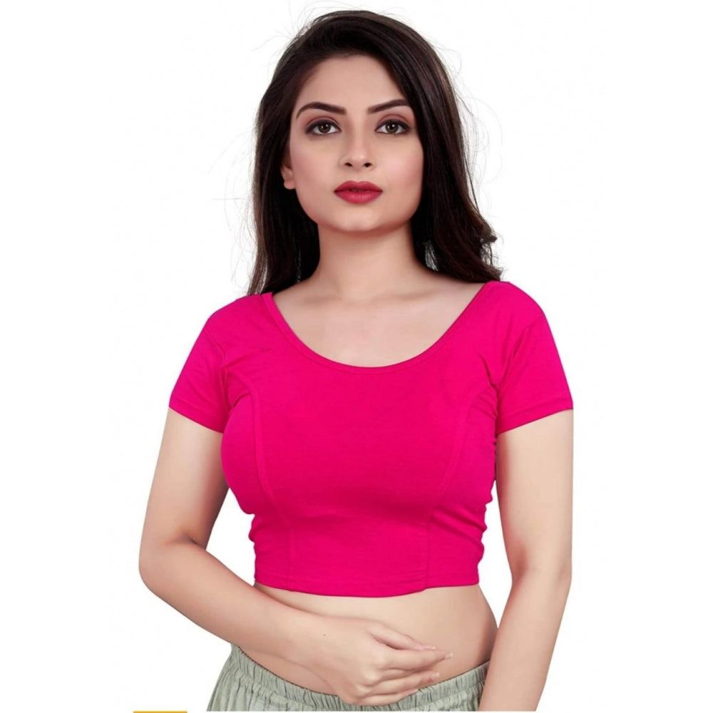 Generic Women's Short Sleeve Cotton Lycra Readymade Blouse (Pink, Free Size)