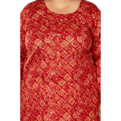 Generic Women's Casual 3/4th Sleeve Golden Foil Printed Capsule Cotton Straight Kurti (Red)