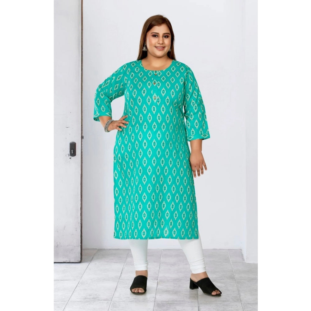 Generic Women's Casual 3/4th Sleeve Ikkat Printed Pure Cotton Straight Kurti (Turquoise)