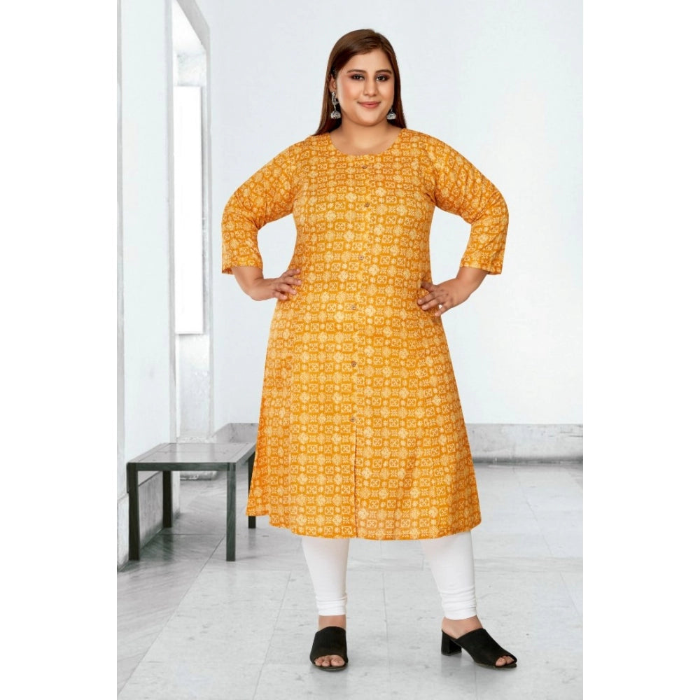 Generic Women's Casual 3/4th Sleeve Regular Printed Pure Cotton Prince Cut A-Line Kurti (Yellow)