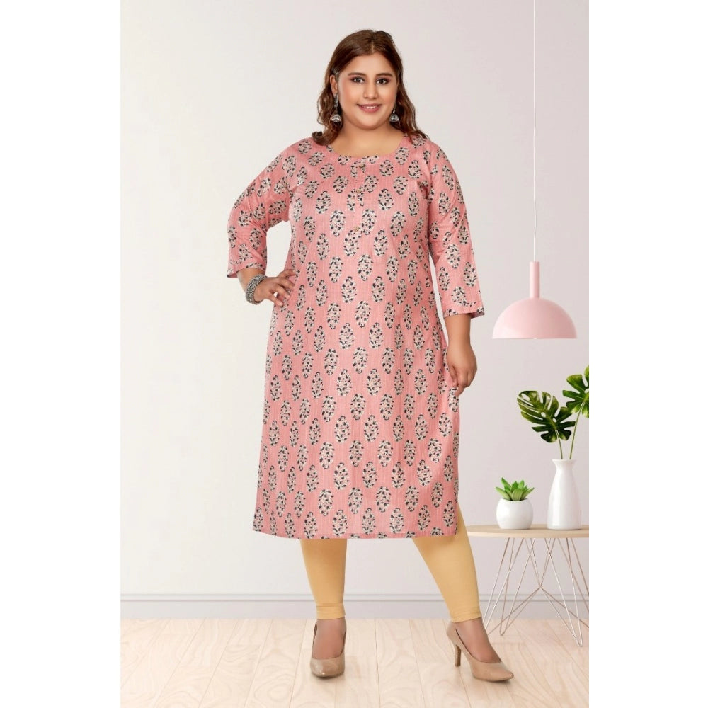 Generic Women's Casual 3/4th Sleeve Golden Foil Printed Pure Cotton Straight Kurti (Coral Pink)