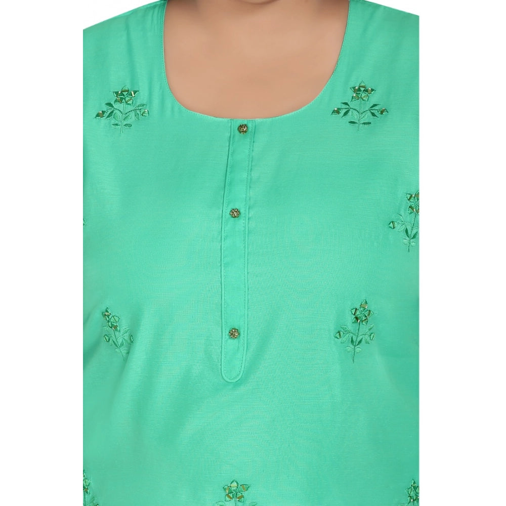 Generic Women's Casual 3/4th Sleeve Rayon Mirror Embroidered Straight Kurti (Green)