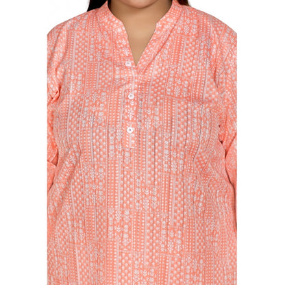 Generic Women's Casual 3/4th Sleeve Imported Synthetic Full printed Straight Kurti (Coral Pink)