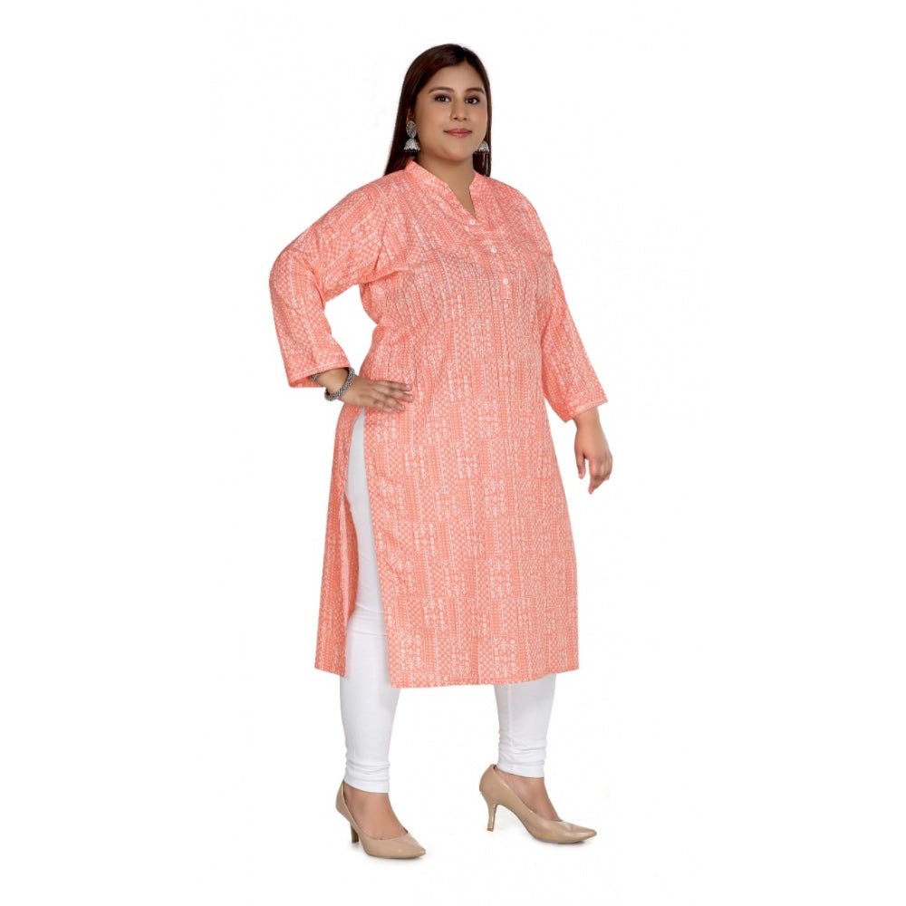 Generic Women's Casual 3/4th Sleeve Imported Synthetic Full printed Straight Kurti (Coral Pink)