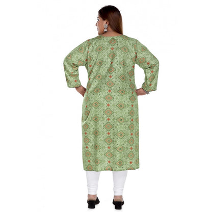 Generic Women's Casual 3/4th Sleeve Rayon Golden Foil Printed Straight Kurti (Pista Green)