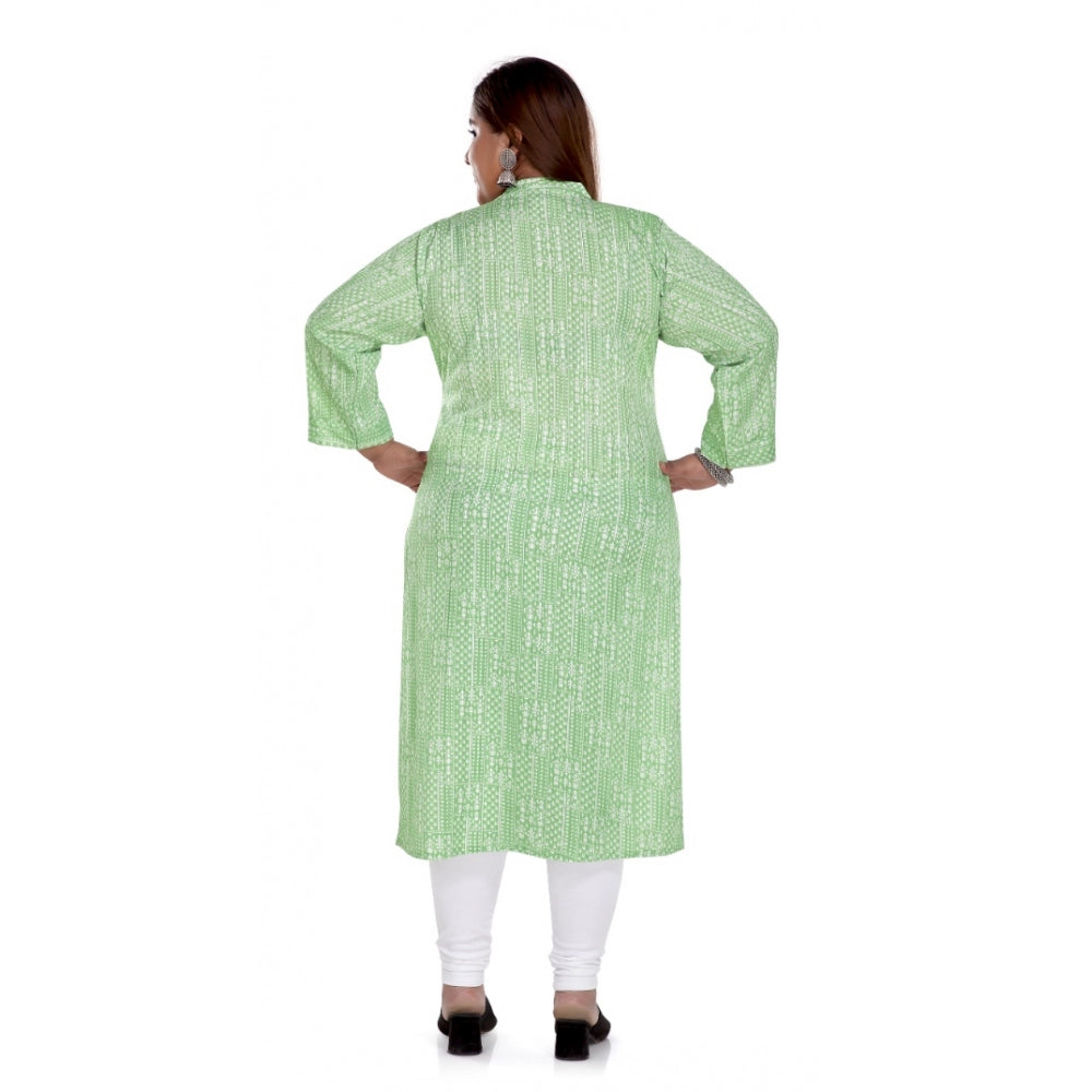 Generic Women's Casual 3/4th Sleeve Imported Synthetic Full printed Straight Kurti (Pista Green)