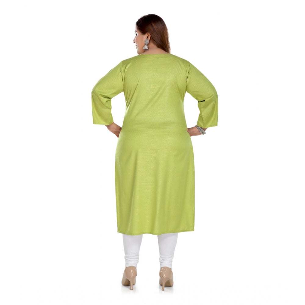 Generic Women's Casual 3/4th Sleeve Rayon Mirror Embroidered Straight Kurti (Apple Green)