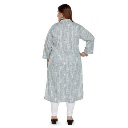 Generic Women's Casual 3/4th Sleeve Imported Synthetic Full printed Straight Kurti (Grey)