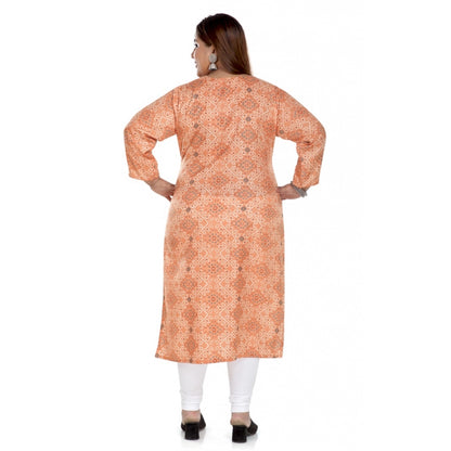 Generic Women's Casual 3/4th Sleeve Rayon Golden Foil Printed Straight Kurti (Light Orange)