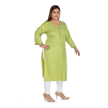 Generic Women's Casual 3/4th Sleeve Rayon Mirror Embroidered Straight Kurti (Apple Green)