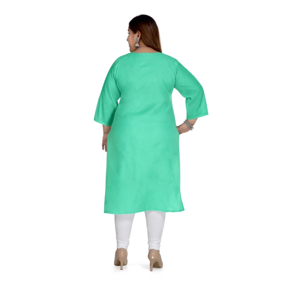 Generic Women's Casual 3/4th Sleeve Rayon Mirror Embroidered Straight Kurti (Green)