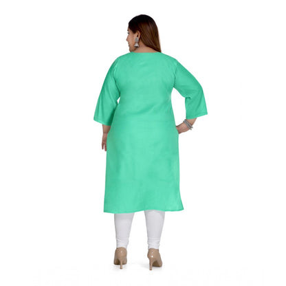 Generic Women's Casual 3/4th Sleeve Rayon Mirror Embroidered Straight Kurti (Green)