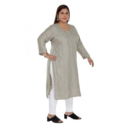 Generic Women's Casual 3/4th Sleeve Imported Fabric Self Embroidered Straight Kurti With Lining (Grey)