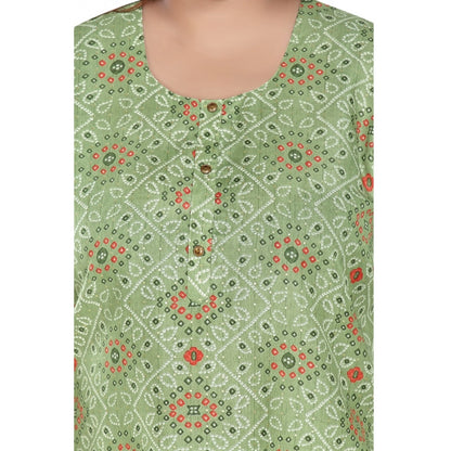 Generic Women's Casual 3/4th Sleeve Rayon Golden Foil Printed Straight Kurti (Pista Green)