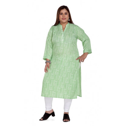 Generic Women's Casual 3/4th Sleeve Imported Synthetic Full printed Straight Kurti (Pista Green)