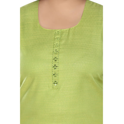 Generic Women's Casual 3/4th Sleeve Rayon Mirror Embroidered Straight Kurti (Apple Green)