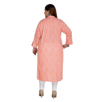 Generic Women's Casual 3/4th Sleeve Imported Synthetic Full printed Straight Kurti (Coral Pink)