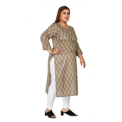 Generic Women's Casual 3/4th Sleeve Pure Cotton Ikkat Printed Straight Kurti (Dark Grey)